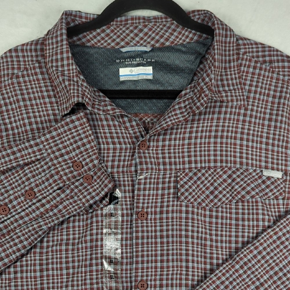 Columbia Omni-Shade Red Plaid Vented Lightweight‎ Nylon Performance Men's L/S XL